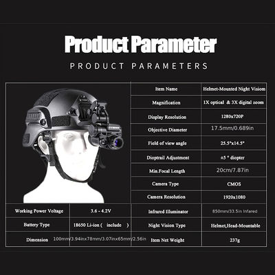 120x80x59mm Casque militaire monté lunettes de vision nocturne Wifi IR 1080p Hd
