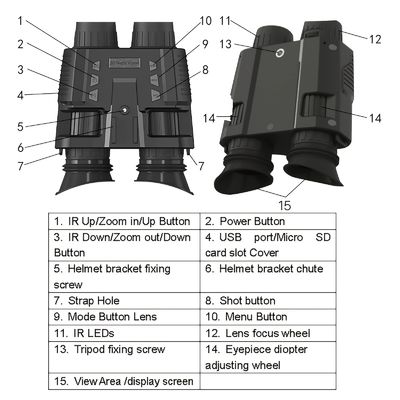 Système de vision nocturne IR numérique Binoculars monté sur la tête